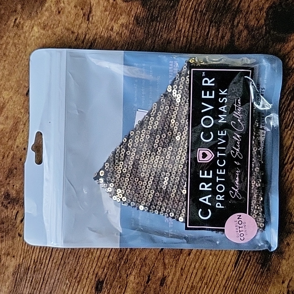 Care Cover Black W/Gold Sequins Face Mask